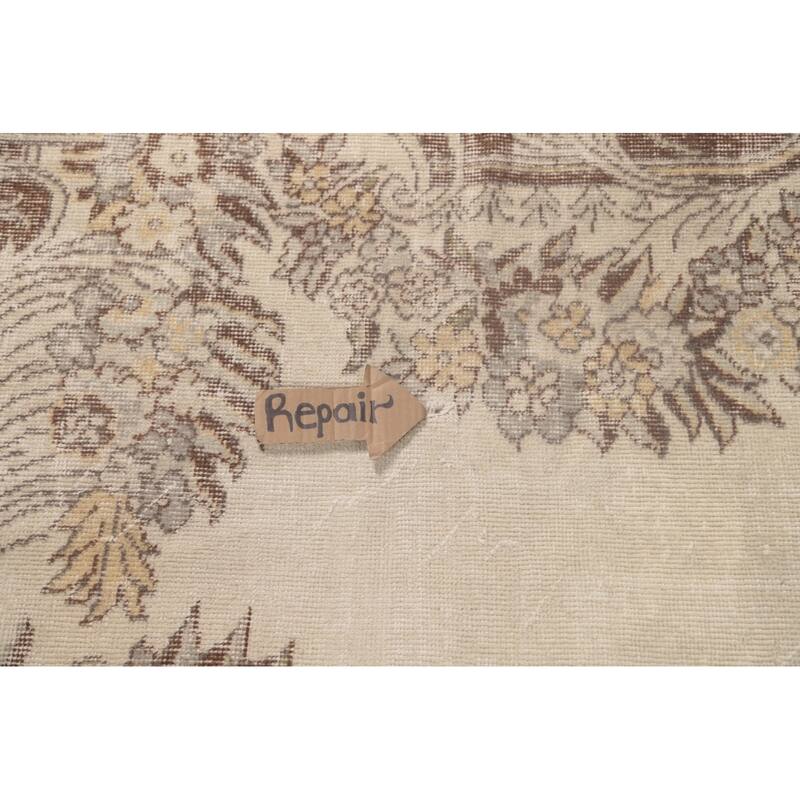 Anatolian Turkish Vintage Rug Handmade Distressed Beige Wool Carpet - 6'1" x 9'7"