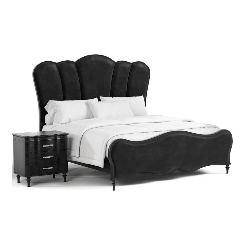 Furniture of America Seabliss Glam 2-Piece Black Solid Wood Panel Bedroom Set