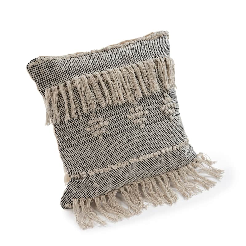 Handwoven Over-Tufted Diamond Square Throw Pillow - 20" - Cream and Black