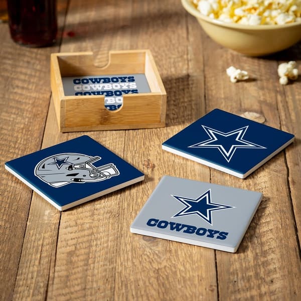 Dallas Cowboys 4-Piece Ceramic Coasters Set with Wood Caddy - Bed Bath ...