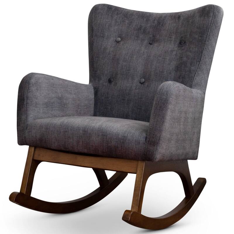 Nursery Rocking Chairs with Solid Wood Base, Leisure Armchair with Padded Seat, Single Glider Chair with High-Back聽 - Brown,Dark Gray