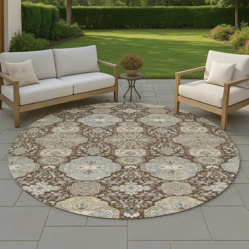 Machine Washable Indoor/ Outdoor Traditional Tracey Chantille Rug - Chocolate - 8' x 8'