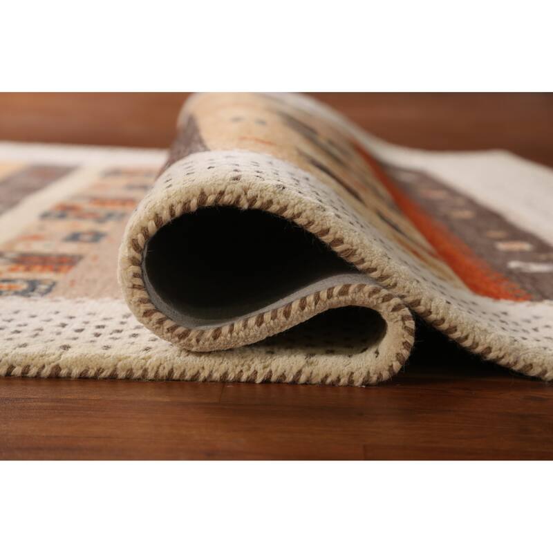 Geometric Gabbeh Indian Area Rug Brown Hand-Tufted Wool Carpet - 5'3" x 7'7"