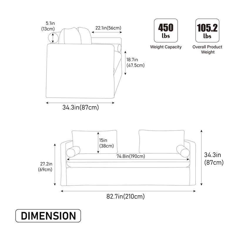82.7" W Chenille Fabric Comfortable 2-Seater Sofa With Plush Cushion,Loveseat With Pillows