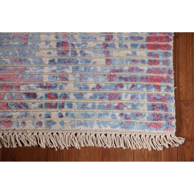 Abstract Accent Rug Hand-Knotted Striped Wool Carpet - 3'11"x 5'6"