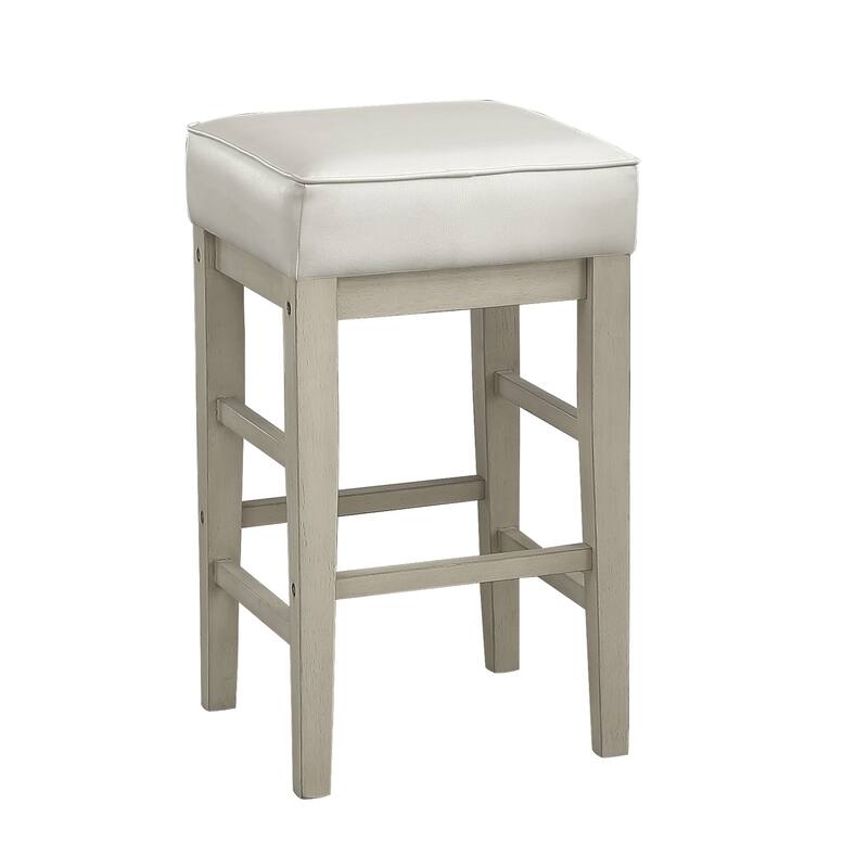 Vin 26 Inch Counter Height Stool, White Faux Leather Seat, Solid Wood