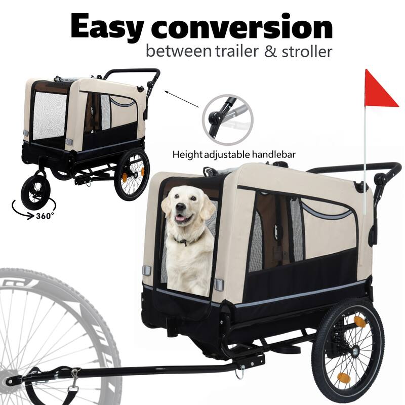 2-In-1 Bike Trailer & Push Cart For Pets-All-Terrain Wheels,Quick Release Wheel,Internal Leash,Holds Pets Up To 88 Lbs