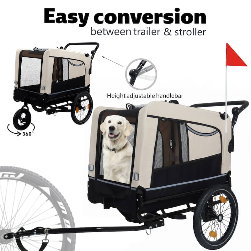 Extra Large 2-in-1 Pet Bike Trailer & Stroller - Heavy Duty Dog Carrier with Quick Release Wheels, Ventilation & Storage