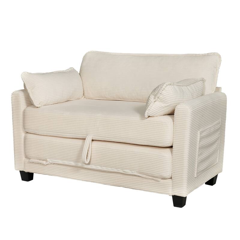 2-in-1 Convertible Corduroy Sofa Bed 51" Small Sofa, 2-Seater Loveseat Sleeper Couch with Side Storage