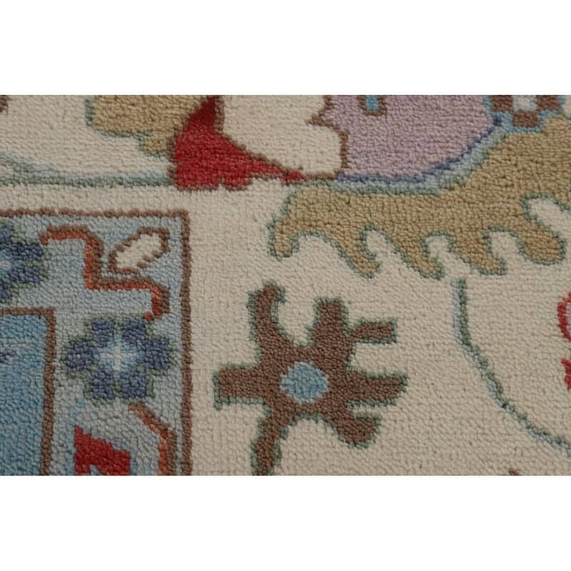 Light Blue Floral Oushak Oriental Large Rug Hand-Knotted Wool Carpet - 10'1" x 13'9"