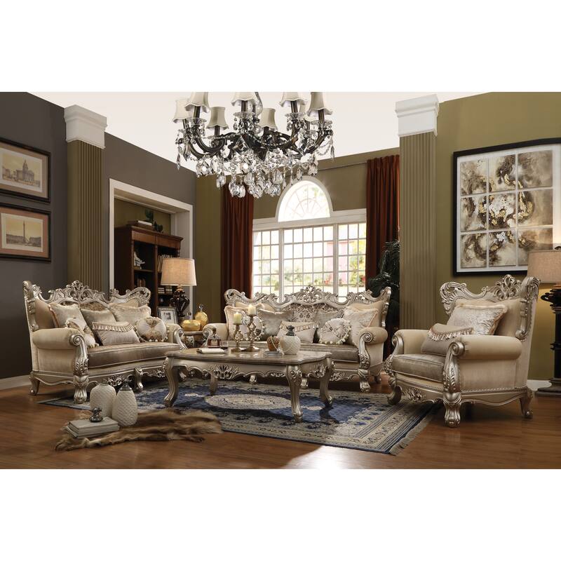 Dempsey Champagne Loveseat with 6-Pillow