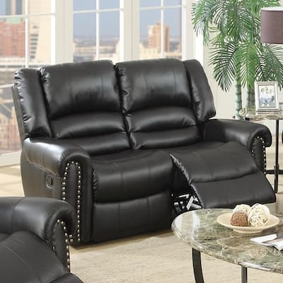 Imposing Style Bonded Leather & Plywood Reclining Love Seat, Black