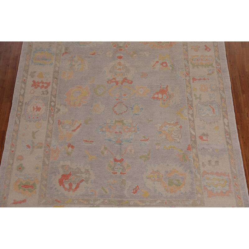 Hand Knotted Oriental 100% Wool Carpet Transitional All-Over Purples Oushak Area Rug - 9' 9'' X 7' 11''