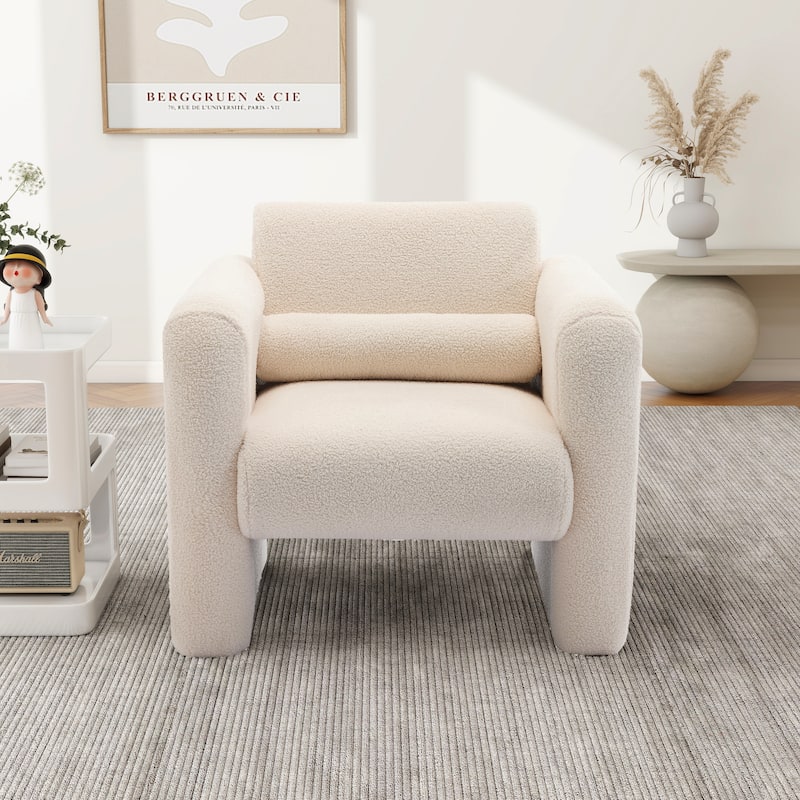 Modern ArmChair Sherpa Fabric Upholstered Accent Chair - Cream