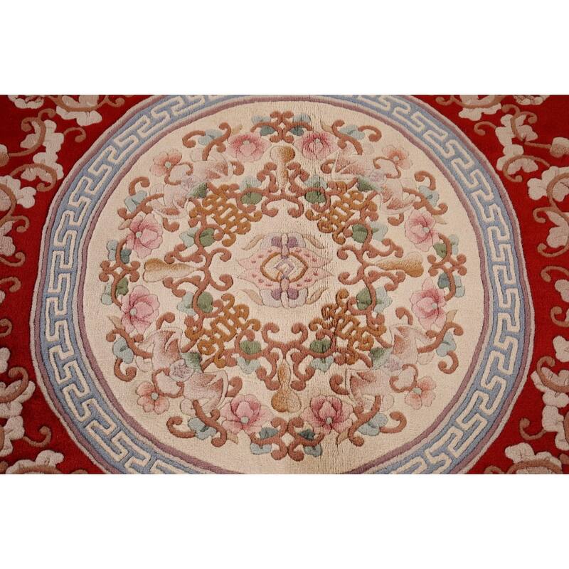 Red Art-Deco Chinese Vintage Area Rug Handmade Wool Carpet - 9'0" x 12'0"