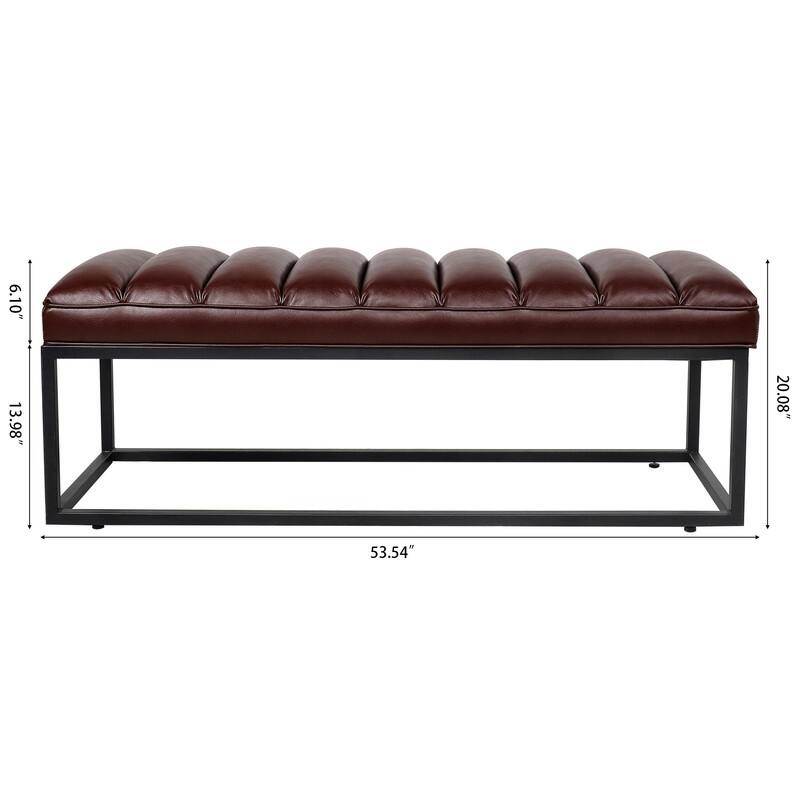 53'' PU Leather Upholstered Bench with Metal Base for Bedroom and Entryway
