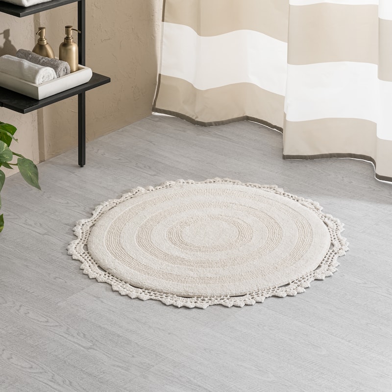 MH London Winchester Cotton Round Bathroom Rug - Soft Bath Mat