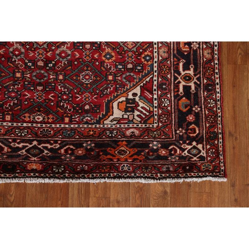Hand Knotted Oriental 100% Wool Carpet Traditional Geometric Red Hamedan Area Rug - 10' 7'' X 5' 3''