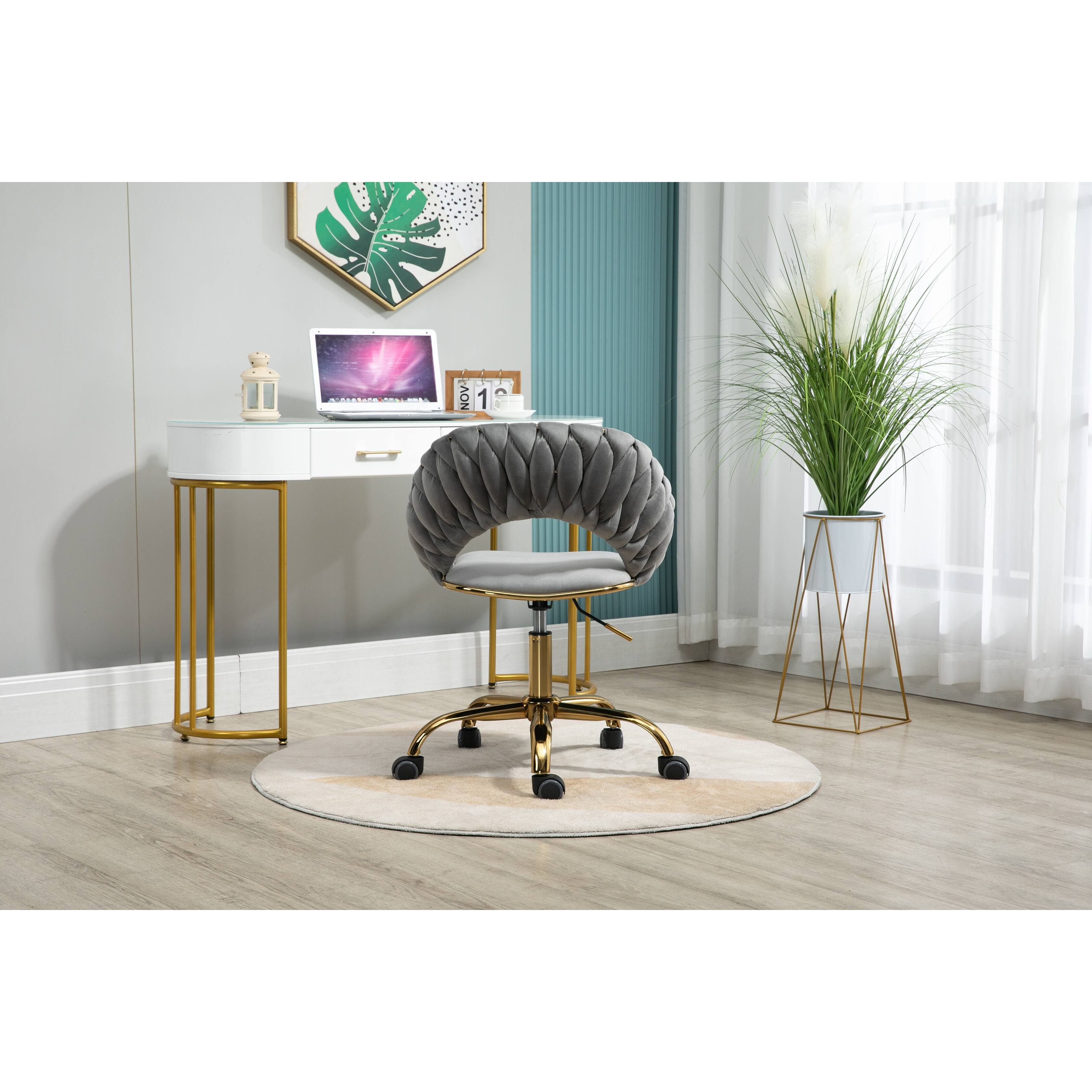 Modern Computer Office Chair, Adjustable Swivel Chair, Velvet Fabric ...