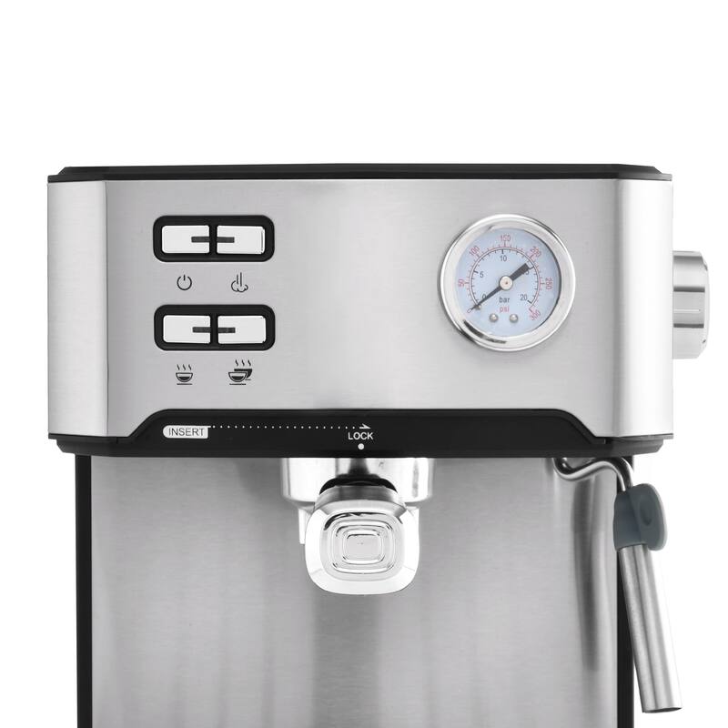 20 Bar Professional Espresso Machine with Milk Frother, Single & Double Shot, ESE Pod Compatible, Pressure Display