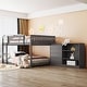 preview thumbnail 21 of 48, Floor Bunk Bed with Movable Storage Cabinet, Include 4 Storage Drawers and 3 Shelves, Solid Wood Bunkbeds Frame for Kids Teens