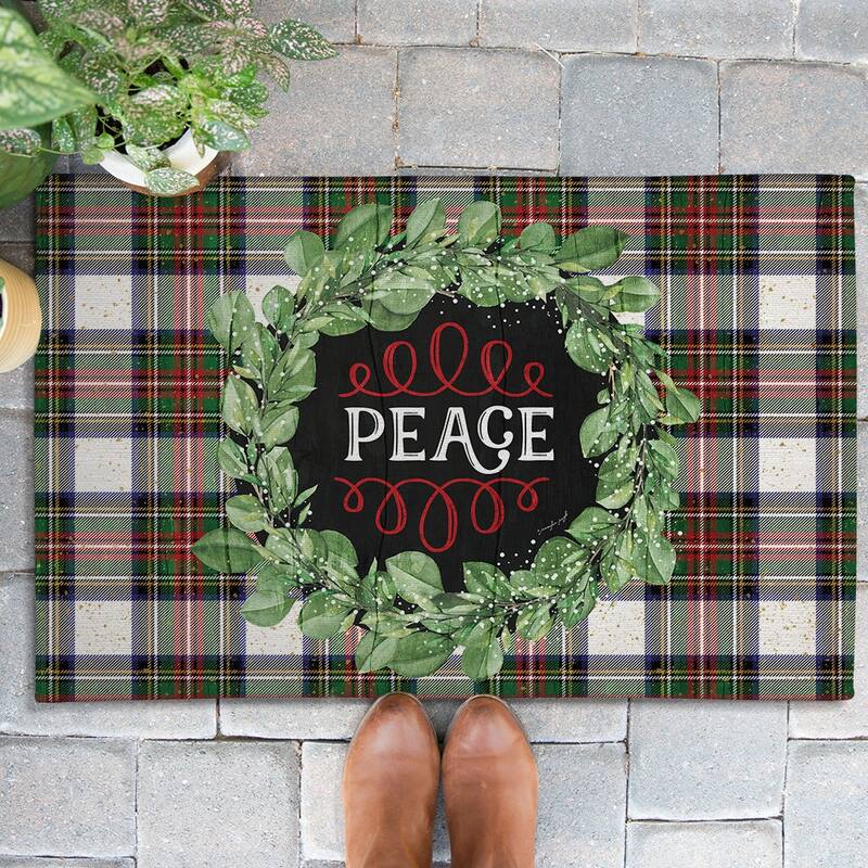 Laural Home Christmas Themed Chenille Outdoor Rug - 18" x 30" - Peace Wreath