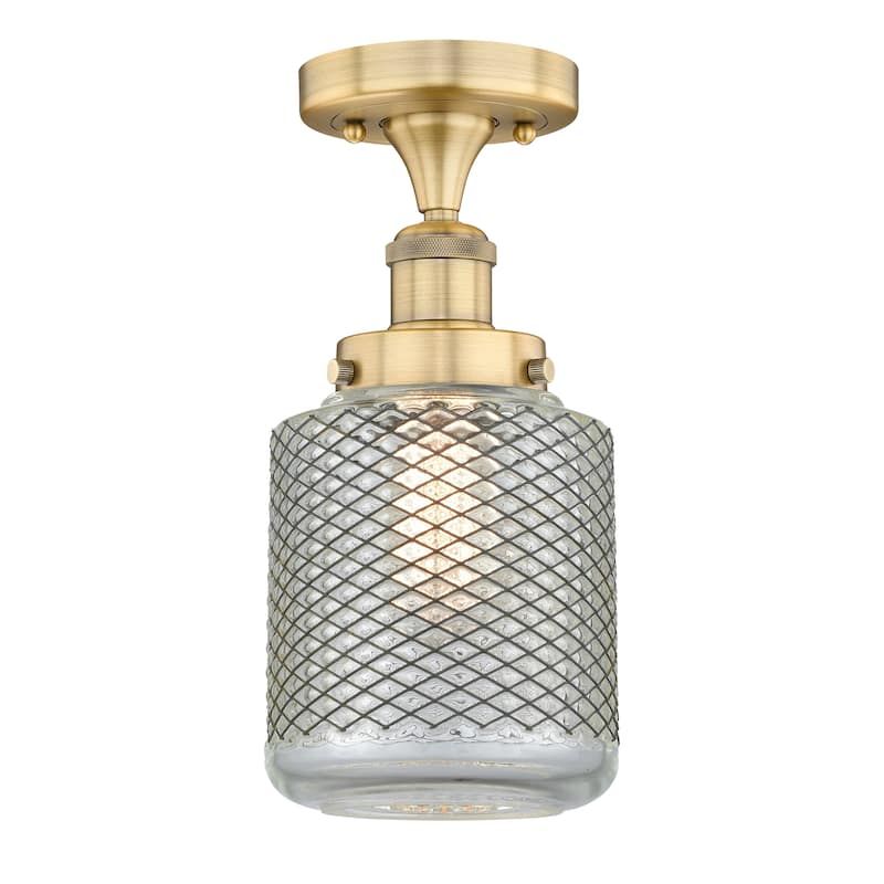 Innovations Lighting Stanton - 1 Light 6" Semi-Flush Mount - Brushed Brass/Clear Wire Mesh