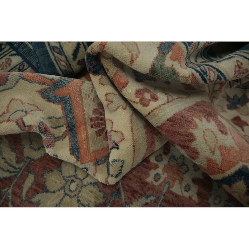 Hand Knotted Oriental 100% Wool Carpet Transitional Floral Pink Oushak Area Rug - 11' 6'' X 8' 11''