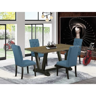 5-Piece Distressed Jacobean Finish Solid Wood Top Dining Table with 4 Parson Chair with