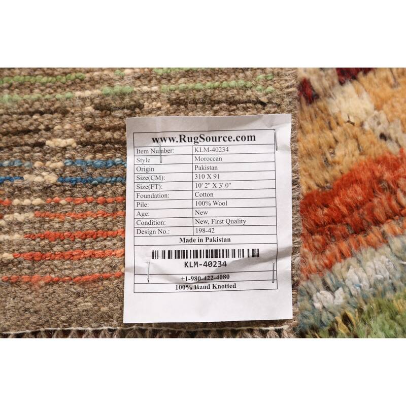 Striped Moroccan Oriental Runner Rug Handmade Wool Carpet - 3'0" x 10'2"