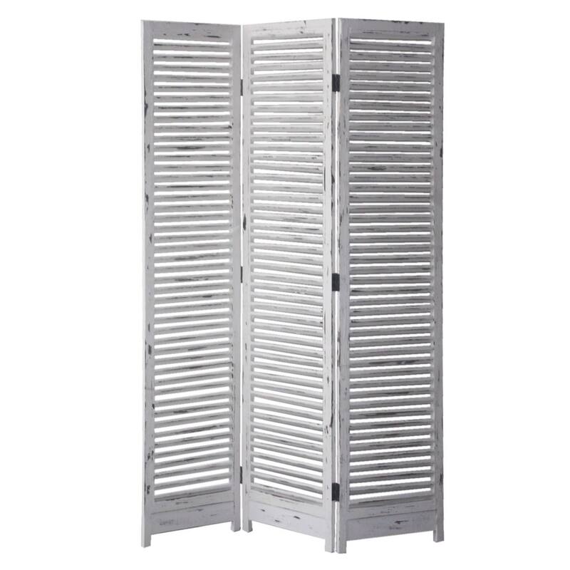 HomeRoots 71" White Folding Three Panel Screen Room Divider - 48' X '71' X '1