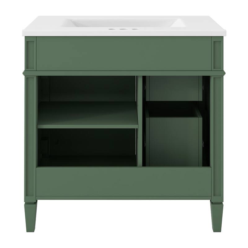 GDFStudio - Halmore Modern Freestanding Bathroom Vanity with Resin Sink, 2 Storage Drawers and a Tip-Out Drawer - 30'W