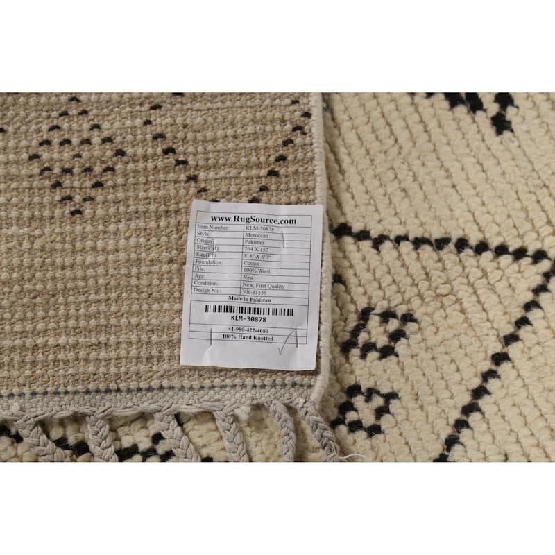 All-Over Design Ivory Moroccan Area Rug Handmade Oriental Wool Carpet - 5'2"x 8'8"