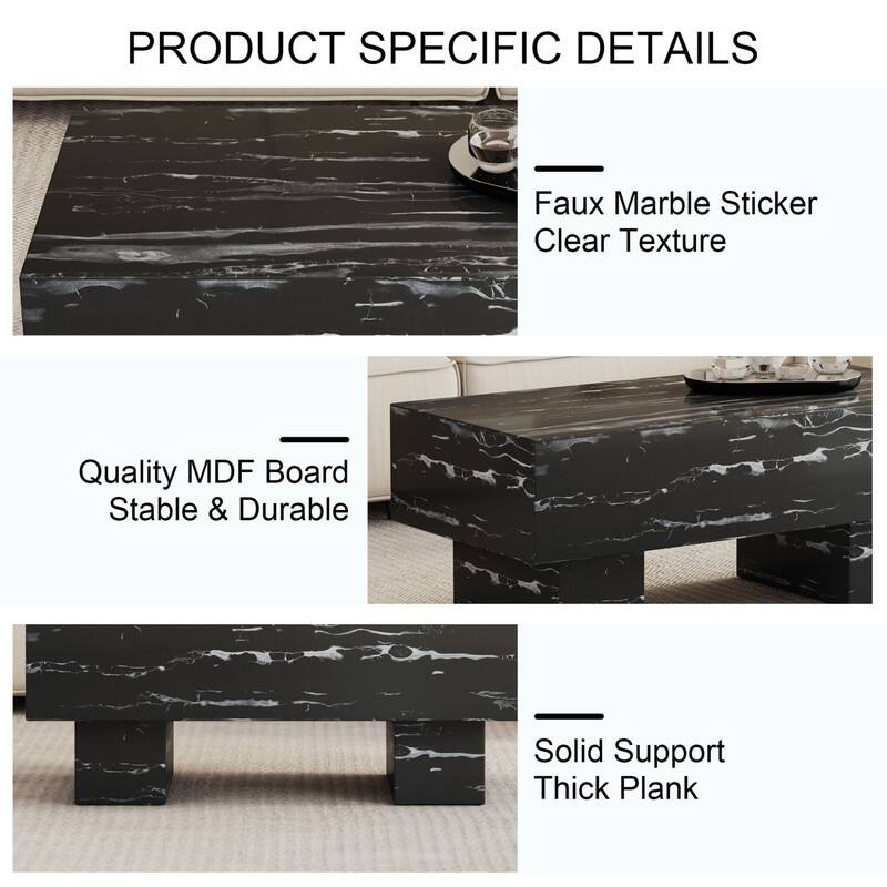 43.3" Length Coffee Table with Marble Texture