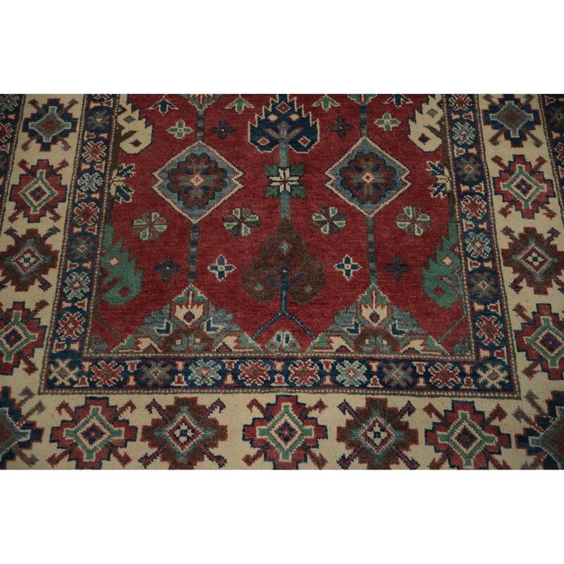 Hand Knotted Oriental 100% Wool Carpet Traditional Geometric Red Kazak Area Rug - 5' 9'' X 3' 10''