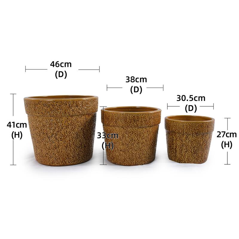 3pc Durable Ceramic Pots with Weatherproof Coating