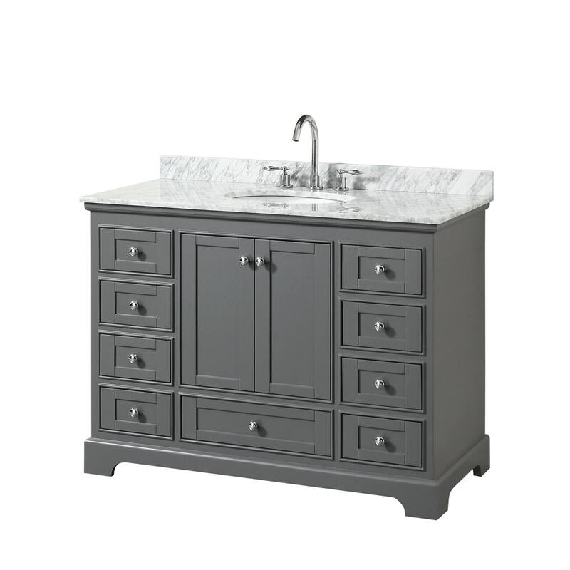 Wyndham Collection Deborah 48" Free Standing Single Vanity Set with - Dark Gray / White Carrara Marble Top / Polished - Steel Finish