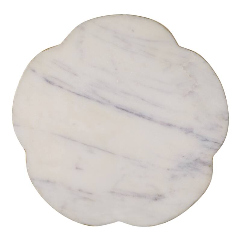 Stone Marble Trinket Tray Round Floral Design Modern Glam - 1" White - 8" x 8" x 0.5"