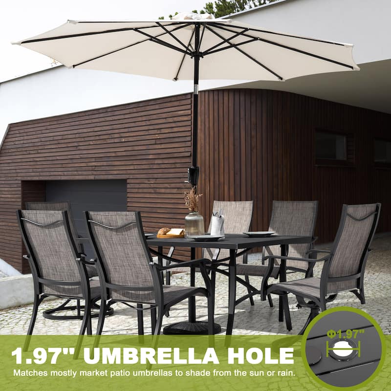 7-Piece Outdoor Dining Set with Textilene Stationary and Swivel Chairs