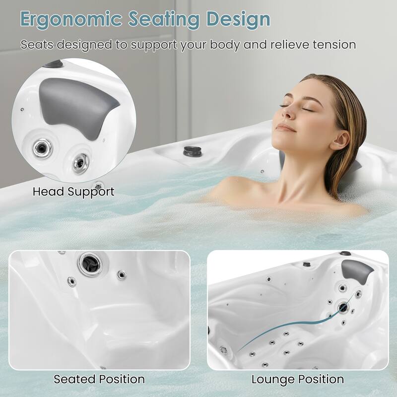 EROMMY 4 Person Outdoor Acrylic Hot Tub Spa with 30 Jets, Ozonator, Insulated Cover, LED Lights & Bluetooth Speaker - 4-Person