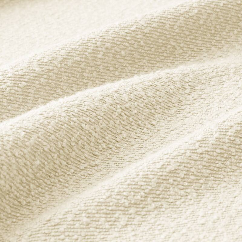 Boucle Fabric Ottoman with Wooden Legs Modern Living Room Accent