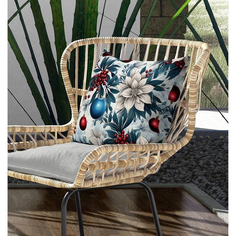 Festive Flurries Indoor/Outdoor Reversible Throw Pillow Blue and Red