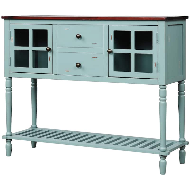 Sideboard Console Table with Bottom Shelf, Wood/Glass Buffet Storage Cabinet