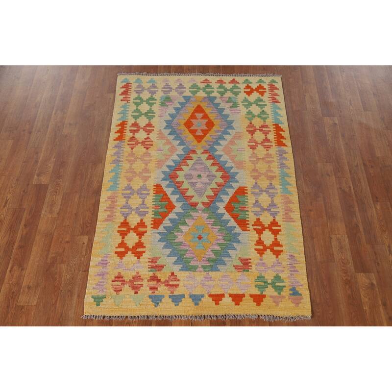 Reversible Kilim Accent Rug Oriental Hand-Woven Wool Carpet - 3'4"x 5'1"