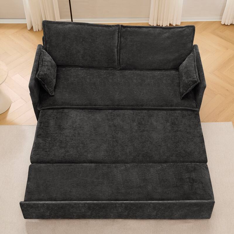 59.5'' Put Out Sofa Bed,Chenille Fabric Sleeper Sofa - Black
