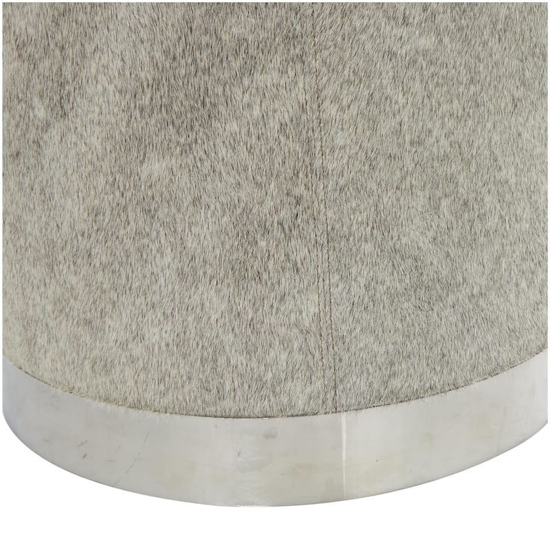 Leather Patchwork Living Room Stool with Silver Metal Base - Gray - Roche River Decor