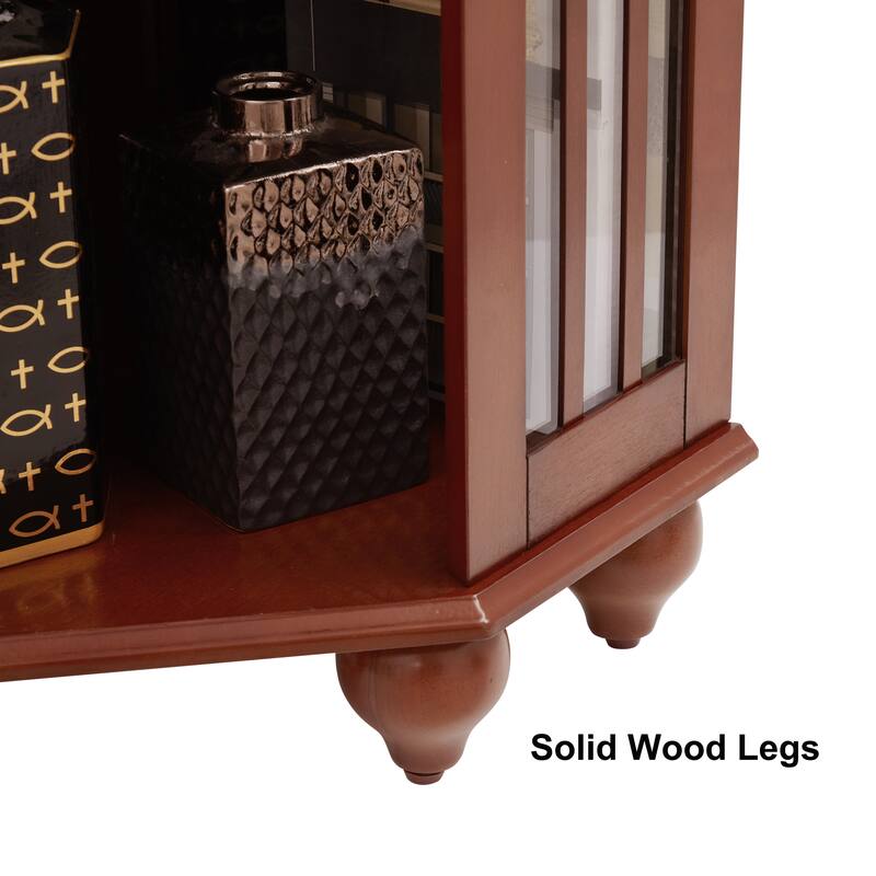 Lighted Corner Curio Cabinet, Wooden Accent Storage Cabinet, Display Cabinet with Tempered Glass Shelves & Mirrored Back