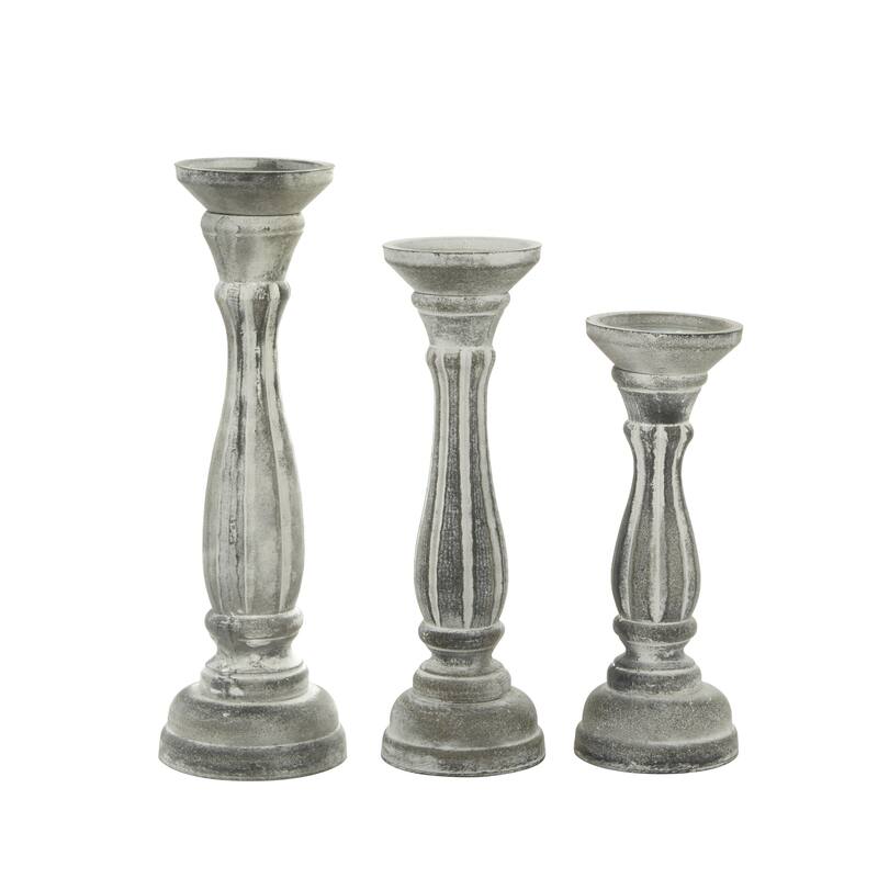 Gray, Green, Brown or Blue Wooden Distressed Turned Decorative Candle Holder (Set of 3)