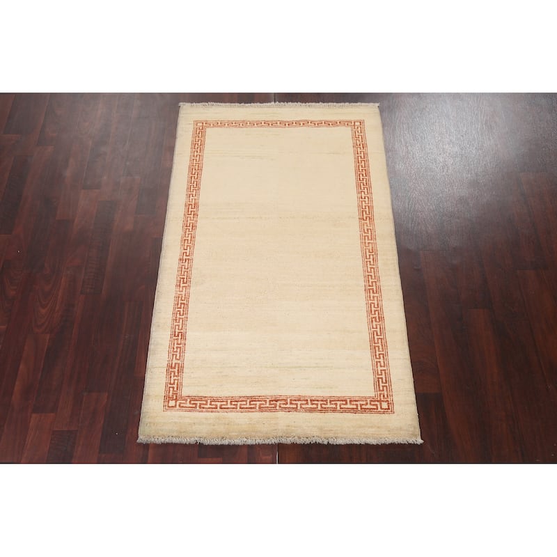 Geometric Bordered Wool Gabbeh Kashkoli Oriental Area Rug Hand-knotted - 3'2" x 5'4"
