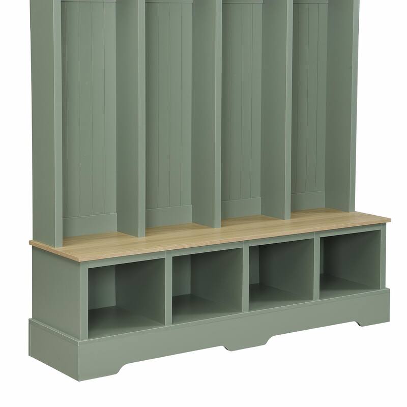 Farmhouse 59" Wide Hall Tree with 8 Hooks - Modern 3-in-1 Entryway Bench